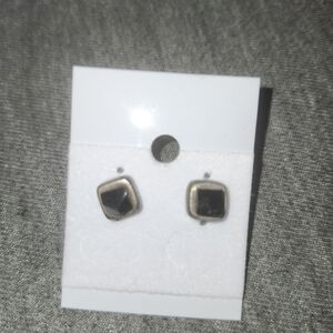 Square Black Stone Stud Earrings